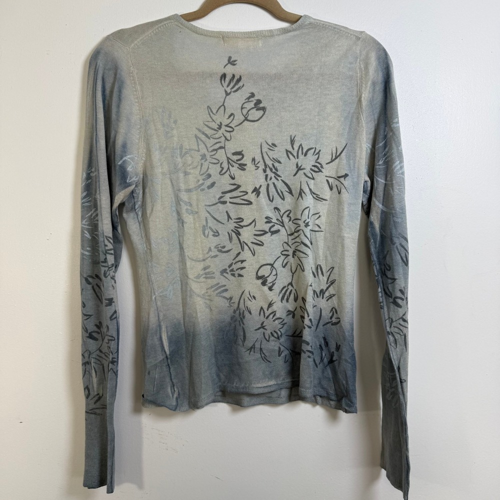 Marika Charles Silk Cashmere Top Women M Blue Ombre Floral Phly-Dye Long Sleeve - Picture 8 of 9